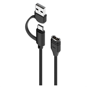 2-in-1 USB-C/USB-A Braided Straight Charging Cable for Garmin Smartwatches - 1m