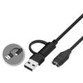 2-in-1 USB-C/USB-A Braided Straight Charging Cable for Garmin Smartwatches - 1m