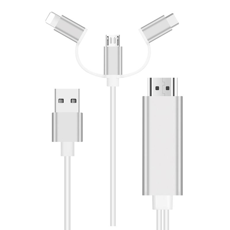 Murmullo Picante FALSO 3-in-1 HDMI Cable - Lightning, Type-C, MicroUSB