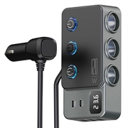 3-in-1 Fast Charging Car Charger PD 35W - Cigarette Lighter Adapter 120W and 5 USB Ports - Black