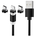 3-in-1 LED Magnetic Cable - Lightning, USB-C, MicroUSB - 1m
