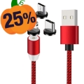 3-in-1 LED Magnetic Cable - Lightning, USB-C, MicroUSB - 1m - Red