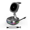 3-in-1 Magnetic Wireless Charging Station with RGB Light - 15W - Gunmetal