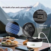 3-in-1 Solar Camping Fan Light with 3000mAh Power Bank - Black
