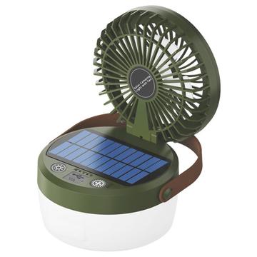 3-in-1 Solar Camping Fan Light with 3000mAh Power Bank - Army Green