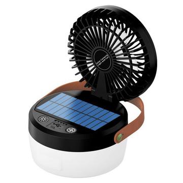 3-in-1 Solar Camping Fan Light with 3000mAh Power Bank - Black
