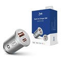 3MK Hyper Car Charger 30W - USB-C PC3.0, USB-A QC4.0 - Silver