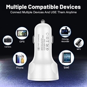 4-Port USB Car Charger with Digital Voltage Display - White