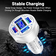4-Port USB Car Charger with Digital Voltage Display - White