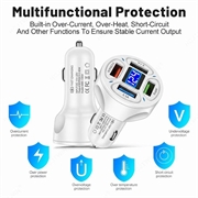 4-Port USB Car Charger with Digital Voltage Display - White