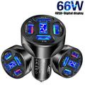 4-Port USB Car Charger with Digital Voltage Display - Black