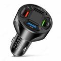 4-Port USB Car Charger with Digital Voltage Display - Black