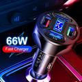 4-Port USB Car Charger with Digital Voltage Display - Black