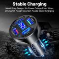 4-Port USB Car Charger with Digital Voltage Display - Black