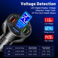 4-Port USB Car Charger with Digital Voltage Display - Black