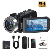 4K Ultra HD Digital Camcorder with Remote Control - 80MP, 18X Digital Zoom - Black