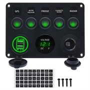 5-Gang Switch Panel with Voltmeter, USB Charger and Cigarette Lighter Socket for RV, Marine and Boat