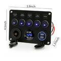 5-Gang Switch Panel with Voltmeter, USB Charger and Cigarette Lighter Socket for RV, Marine and Boat - Blue