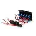 5-Gang Switch Panel with Voltmeter, USB Charger and Cigarette Lighter Socket for RV, Marine and Boat - Green