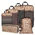 6-Piece Leopard Print Travel Organizer Set - Brown