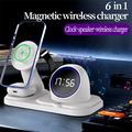 6-in-1 15W Wireless Charger with Digital Clock for iPhone, Apple Watch and AirPods - White