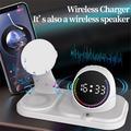 6-in-1 15W Wireless Charger with Digital Clock for iPhone, Apple Watch and AirPods - White