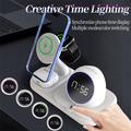 6-in-1 15W Wireless Charger with Digital Clock for iPhone, Apple Watch and AirPods - White
