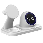 6-in-1 15W Wireless Charger with Digital Clock for iPhone, Apple Watch and AirPods - White