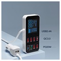 9-Port Car Charger with LCD Display WLX-A9S+ - 7xUSB, QC3.0 USB, PD USB-C - 40W