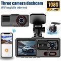 A16 3-Channel Dash Cam - 1080p Front, 720p Cabin/Rear, WiFi, G-Sensor - Black