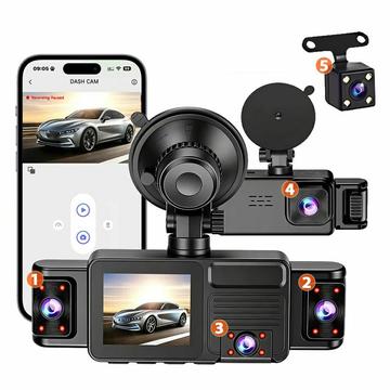 A52 5-Channel 2K WiFi Dash Cam with Parking Monitor, Night Vision - Black