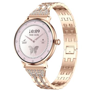 AK107 Women's Smart Watch with Rhinestone Steel Strap - Rose Gold