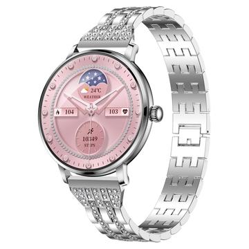 AK107 Women's Smart Watch with Rhinestone Steel Strap - Silver