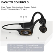 AKZ-G6 Open-Ear Bone Conduction Wireless Headphones - Black