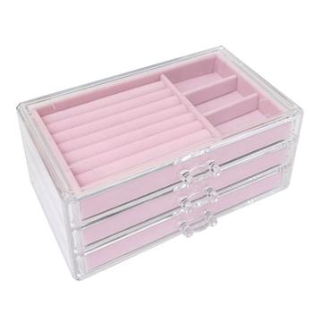 Acrylic Jewelry Box with 3 Drawers - Pink