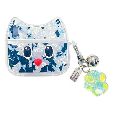AirPods 4 Leopard Print Cartoon Cat TPU Case - Blue