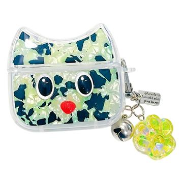 AirPods 4 Leopard Print Cartoon Cat TPU Case - Green