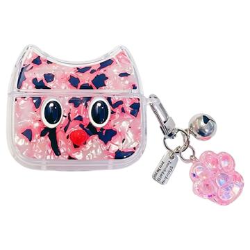 AirPods 4 Leopard Print Cartoon Cat TPU Case - Pink