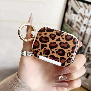 AirPods Pro 3 Leopard Print Case with Phone Stand & Makeup Mirror - White Edge