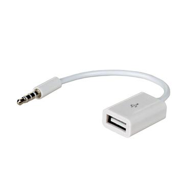 Akyga USB to AUX Adapter 15cm - USB-A Female/3.5mm Male - White