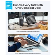 Anker 13-in-1 Multifunctional Hub - 2x USB-C, 3x USB-A, 100W Power Delivery - Grey