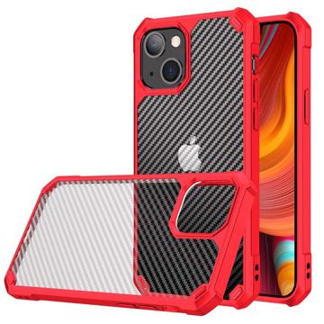 Anti-Shock iPhone 14 Max Hybrid Case - Carbon Fiber - Red