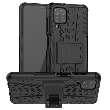 Anti-Slip Samsung Galaxy A12 Hybrid Case with Stand - Black