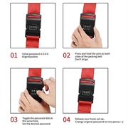 Anti-Theft Luggage Cross Strap with Combination Lock - Red