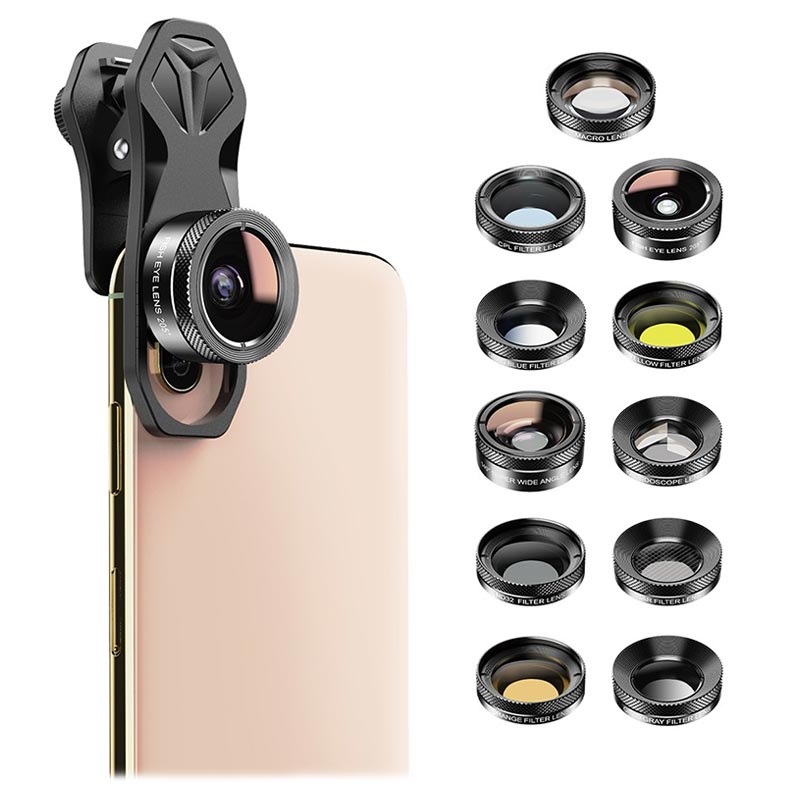 Apexel APLDG11 11in1 Universal Clipon Camera Lens Kit Black
