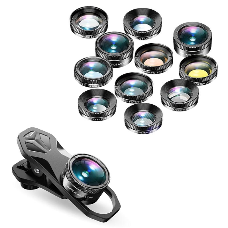 Apexel APLDG11 11in1 Universal Clipon Camera Lens Kit Black
