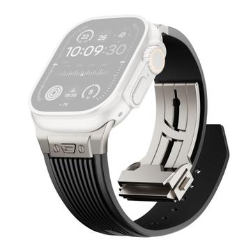 Apple Watch (42/44/SE/45/46/49mm) Vertical-Line Silicone Strap with Titanium Connector - Black