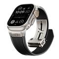 Apple Watch (42/44/SE/45/46/49mm) Vertical-Line Silicone Strap with Titanium Connector - Black