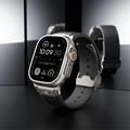 Apple Watch (42/44/SE/45/46/49mm) Vertical-Line Silicone Strap with Titanium Connector - Black