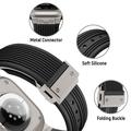 Apple Watch (42/44/SE/45/46/49mm) Vertical-Line Silicone Strap with Titanium Connector - Black